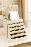 Makeup Organisation & Storage: CARLA HOME  6-Layer Large Jewelry Organizer Box for Women with Mirror, Drawers, Hooks & Dividers for Rings, Necklaces, Bracelets, Ideal Gift for Women (White)