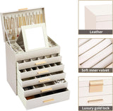 Makeup Organisation & Storage: CARLA HOME  6-Layer Large Jewelry Organizer Box for Women with Mirror, Drawers, Hooks & Dividers for Rings, Necklaces, Bracelets, Ideal Gift for Women (White)