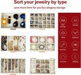 Makeup Organisation & Storage: CARLA HOME  6-Layer Large Jewelry Organizer Box for Women with Mirror, Drawers, Hooks & Dividers for Rings, Necklaces, Bracelets, Ideal Gift for Women (White)
