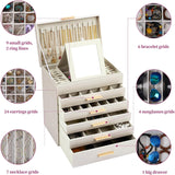 Makeup Organisation & Storage: CARLA HOME  6-Layer Large Jewelry Organizer Box for Women with Mirror, Drawers, Hooks & Dividers for Rings, Necklaces, Bracelets, Ideal Gift for Women (White)