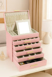 Makeup Organisation & Storage: CARLA HOME  6-Layer Large Jewelry Organizer Box for Women with Mirror, Drawers, Hooks & Dividers for Rings, Necklaces, Bracelets, Ideal Gift for Women (Pink)