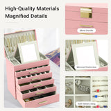 Makeup Organisation & Storage: CARLA HOME  6-Layer Large Jewelry Organizer Box for Women with Mirror, Drawers, Hooks & Dividers for Rings, Necklaces, Bracelets, Ideal Gift for Women (Pink)