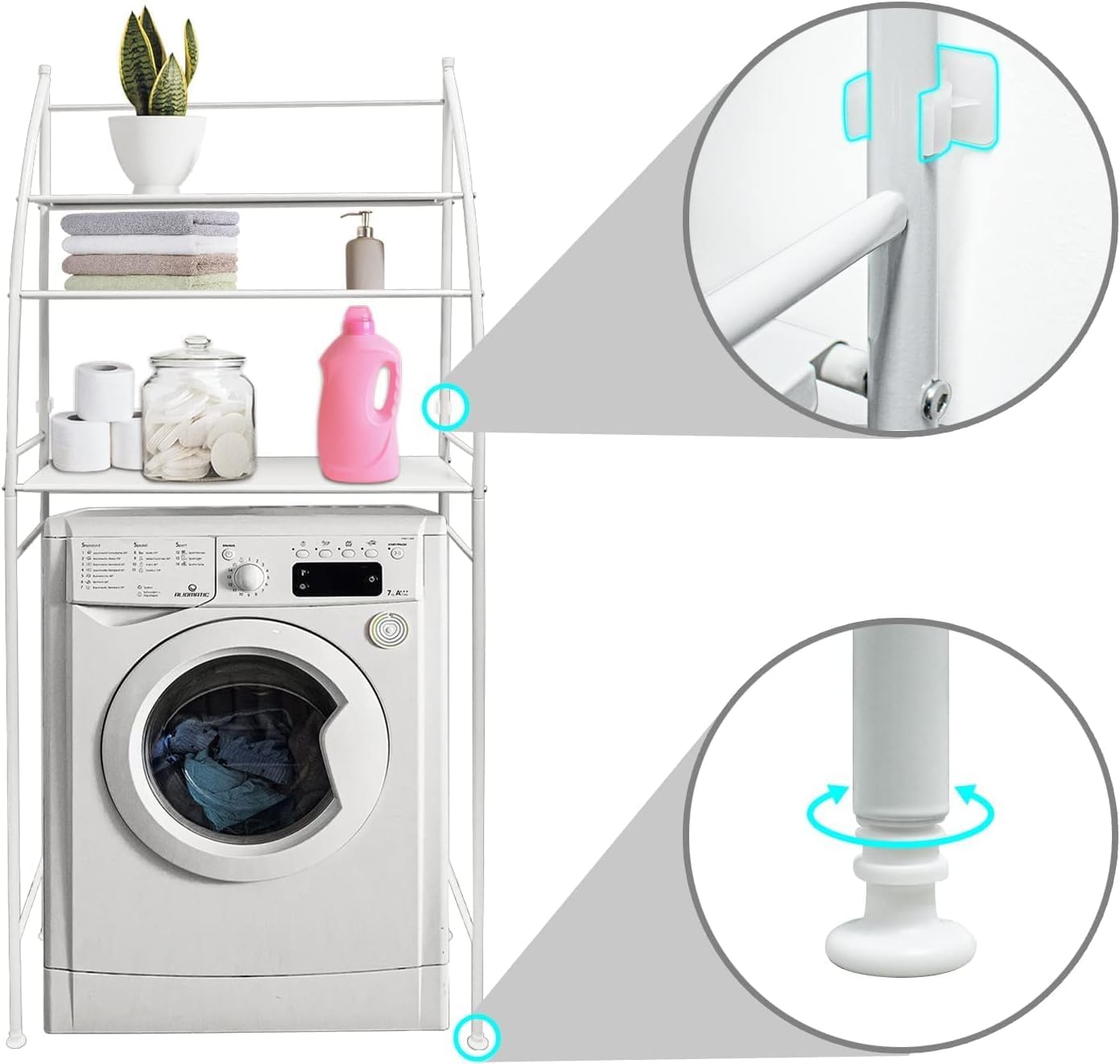 Laundry Storage: CARLA HOME 3-Tier Over Washing Machine Storage Rack for Laundry Room Space Saving, Towels, Detergent & Bathroom Essentials