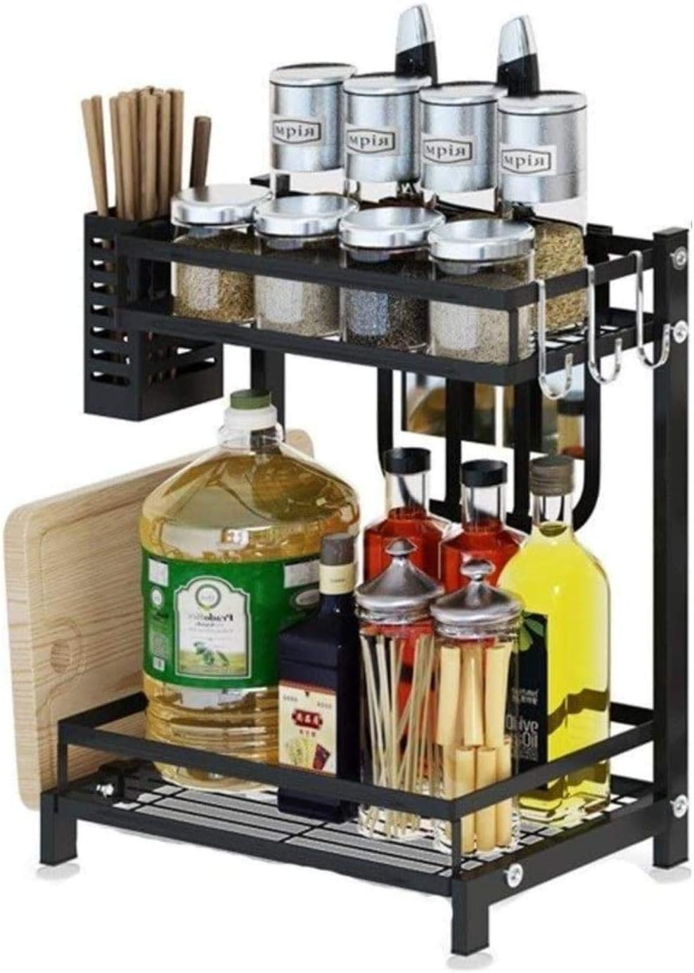 Kitchen & Bathroom DIY: CARLA HOME 2-Tier Kitchen Spice Rack Organizer Storage Shelf for Condiments, Oil Bottles, Utensils, Cutting Board & More