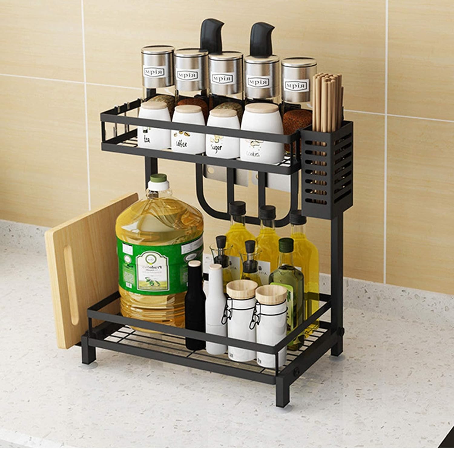 Kitchen & Bathroom DIY: CARLA HOME 2-Tier Kitchen Spice Rack Organizer Storage Shelf for Condiments, Oil Bottles, Utensils, Cutting Board & More