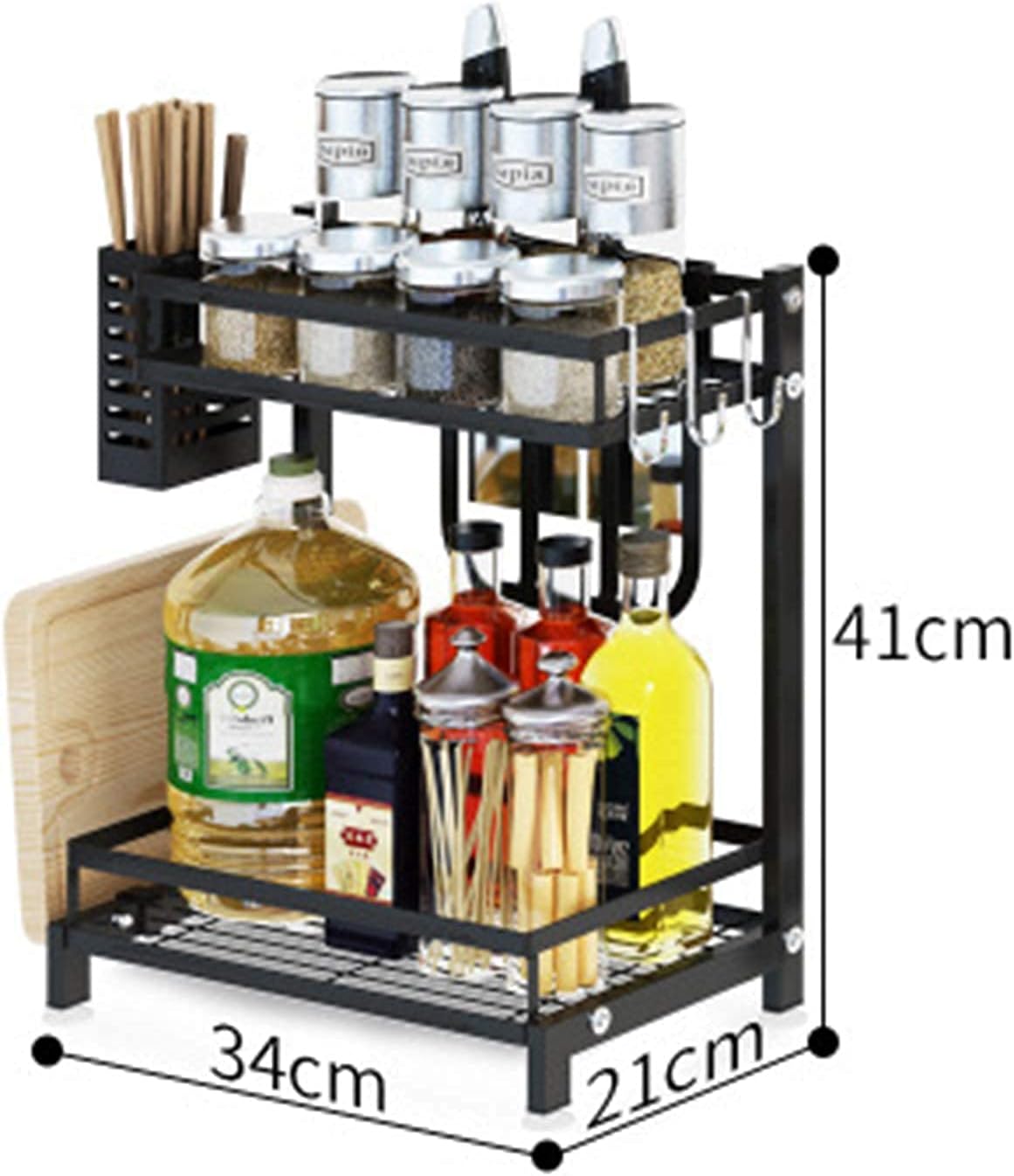 Kitchen & Bathroom DIY: CARLA HOME 2-Tier Kitchen Spice Rack Organizer Storage Shelf for Condiments, Oil Bottles, Utensils, Cutting Board & More