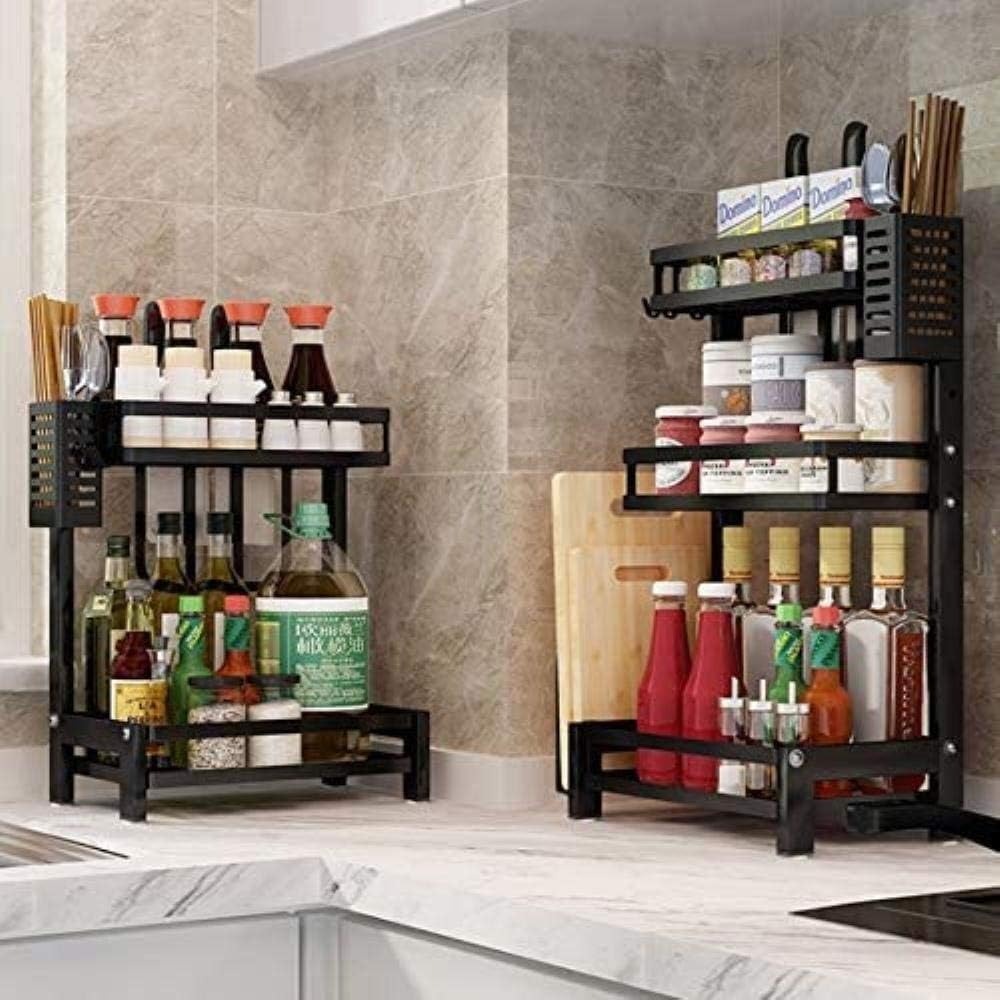 Kitchen & Bathroom DIY: CARLA HOME 2-Tier Kitchen Spice Rack Organizer Storage Shelf for Condiments, Oil Bottles, Utensils, Cutting Board & More