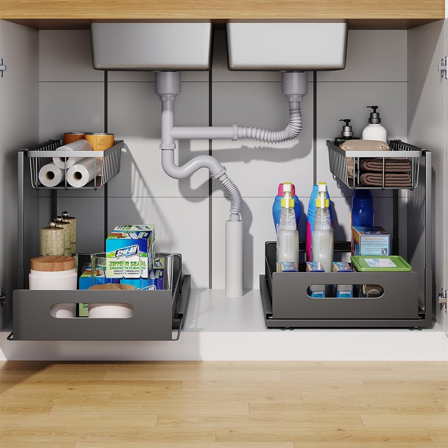 Kitchen & Bathroom DIY: CARLA HOME 2 Pack Under Sink Organiser with Sliding Drawers for Kitchen & Bathroom
