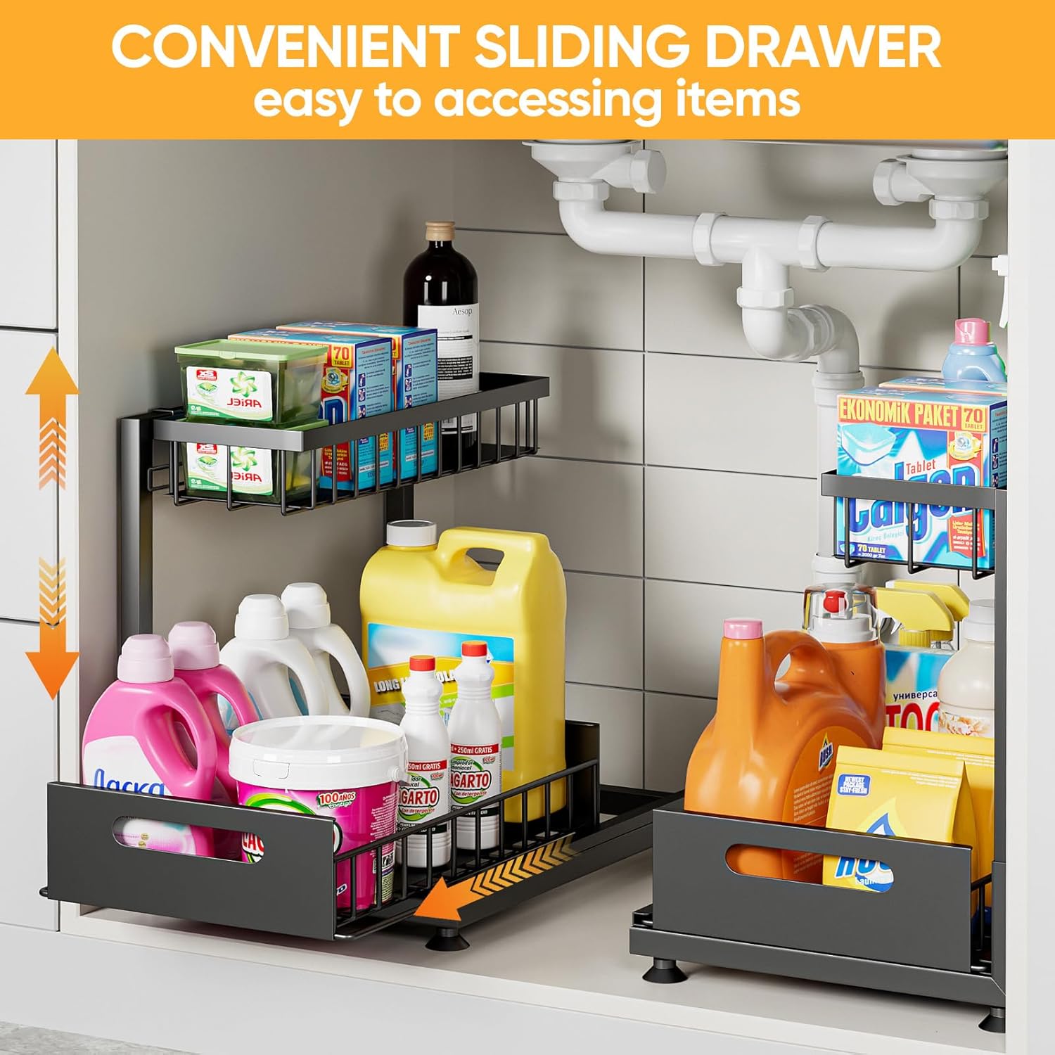 Kitchen & Bathroom DIY: CARLA HOME 2 Pack Under Sink Organiser with Sliding Drawers for Kitchen & Bathroom