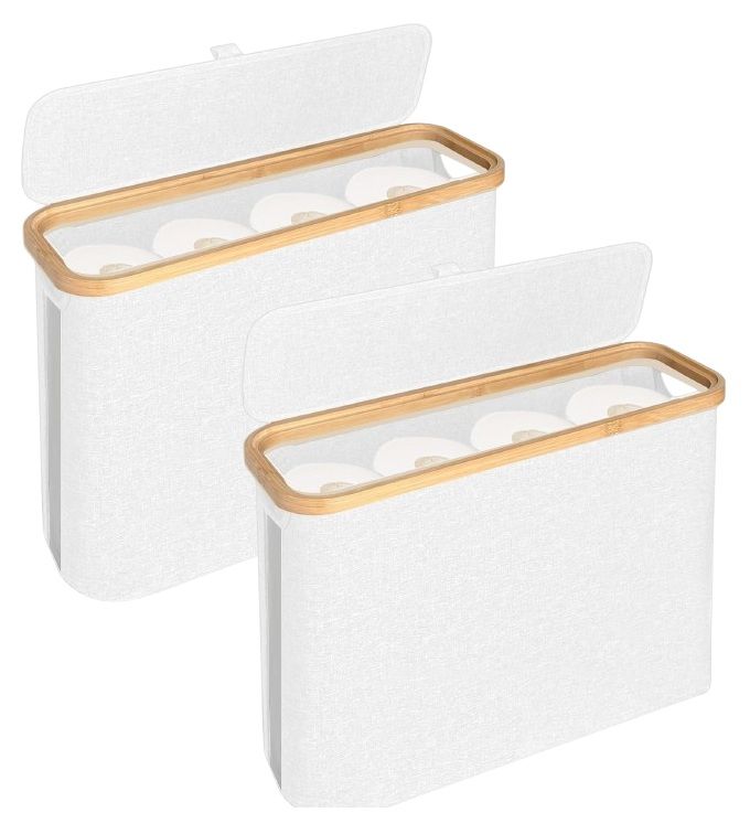 Kitchen & Bathroom DIY: CARLA HOME 2 Pack Toilet Paper Storage Basket Holds Up to 12 Rolls with Bamboo Lid and Handle for RV Closet (White)