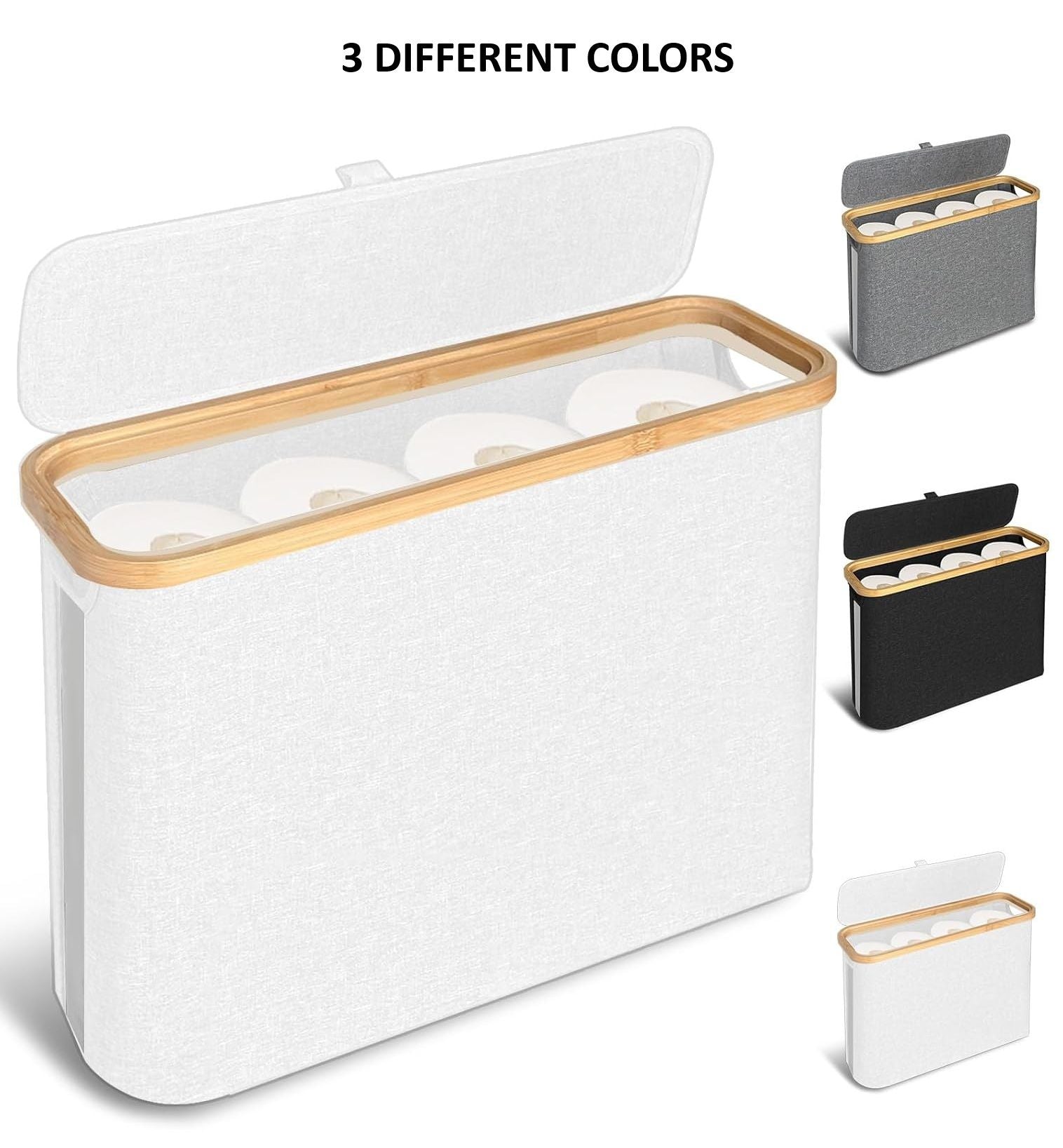 Kitchen & Bathroom DIY: CARLA HOME 2 Pack Toilet Paper Storage Basket Holds Up to 12 Rolls with Bamboo Lid and Handle for RV Closet (White)