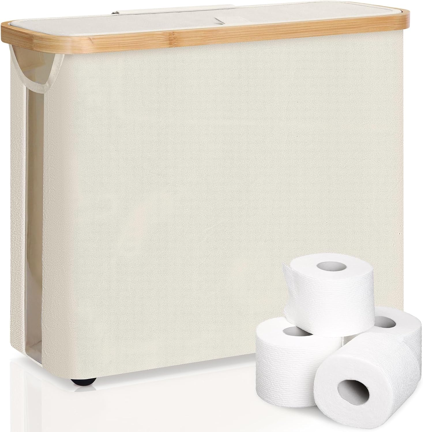 Kitchen & Bathroom DIY: CARLA HOME 2 Pack Toilet Paper Storage Basket Holds Up to 12 Rolls with Bamboo Lid and Handle for RV Closet (White)