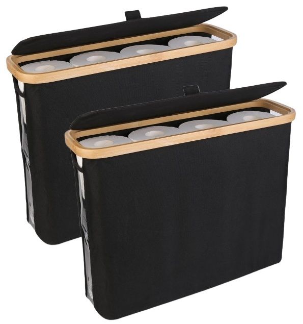 Kitchen & Bathroom DIY: CARLA HOME 2 pack Toilet Paper Storage Basket Holds Up to 12 Rolls with Bamboo Lid and Handle for RV Closet (Black)