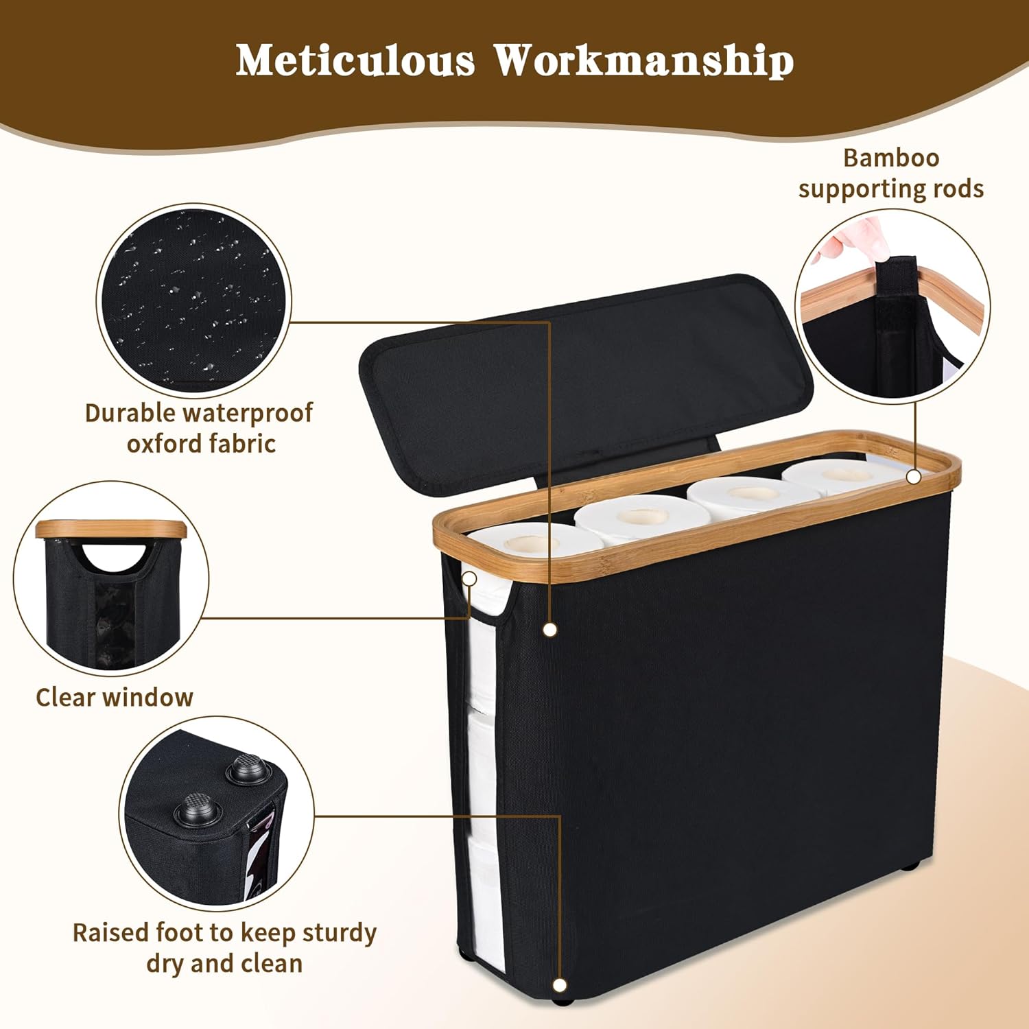 Kitchen & Bathroom DIY: CARLA HOME 2 pack Toilet Paper Storage Basket Holds Up to 12 Rolls with Bamboo Lid and Handle for RV Closet (Black)