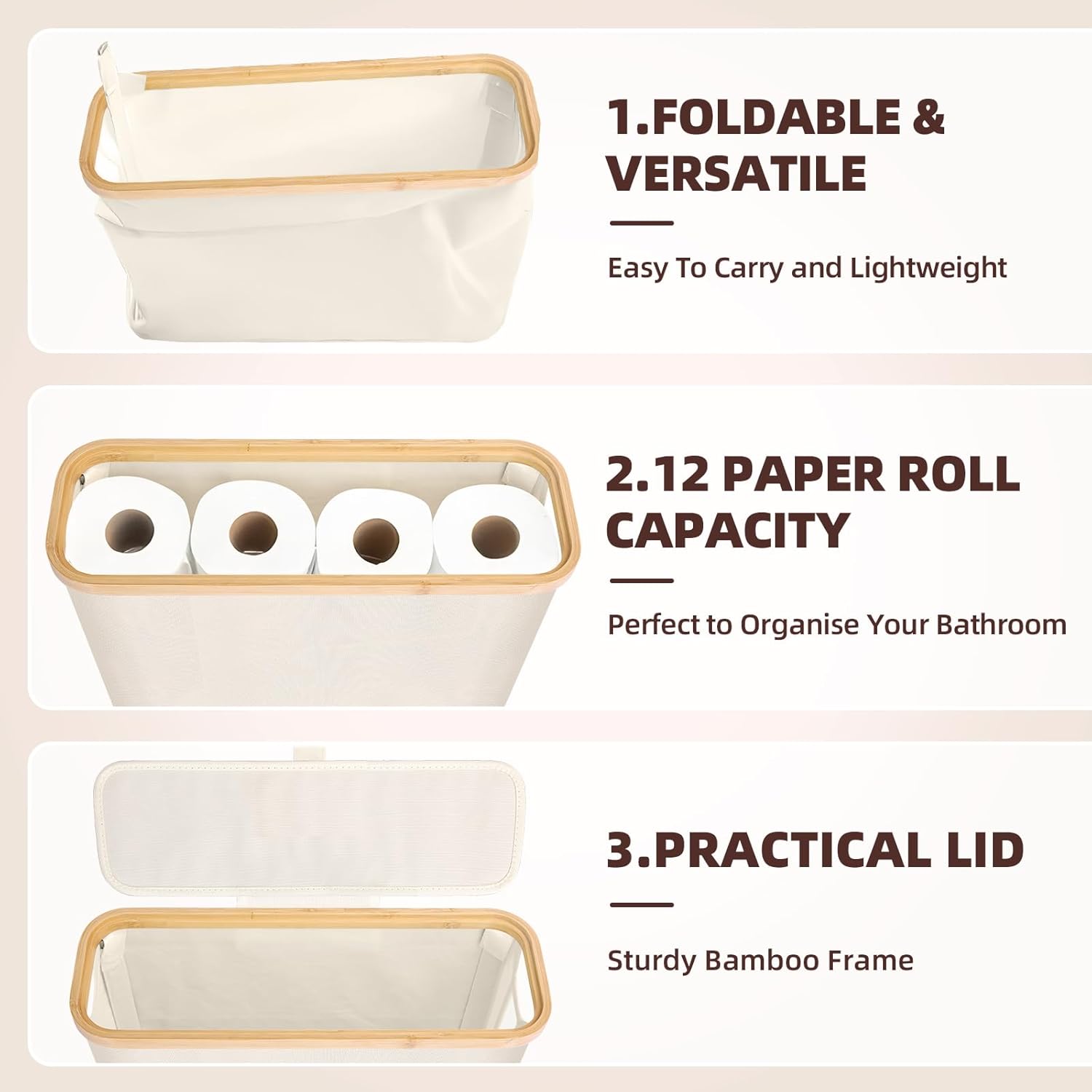 Kitchen & Bathroom DIY: CARLA HOME 2 pack Toilet Paper Storage Basket Holds Up to 12 Rolls with Bamboo Lid and Handle for RV Closet (Black)