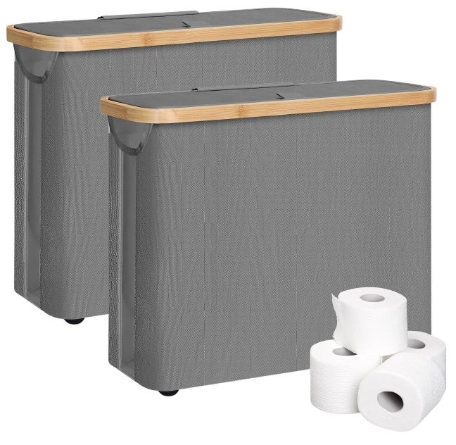 Kitchen & Bathroom DIY: CARLA HOME 2 pack Toilet Paper Storage Basket Holds Up to 12 Rolls with Bamboo Lid and Handle for RV Closet (Grey)