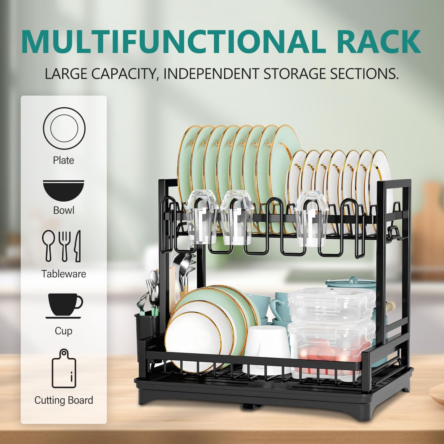 Kitchen & Bathroom DIY: CARLA HOME Dish Drying Rack 2-Tier Kitchen Drainer with Drainboard