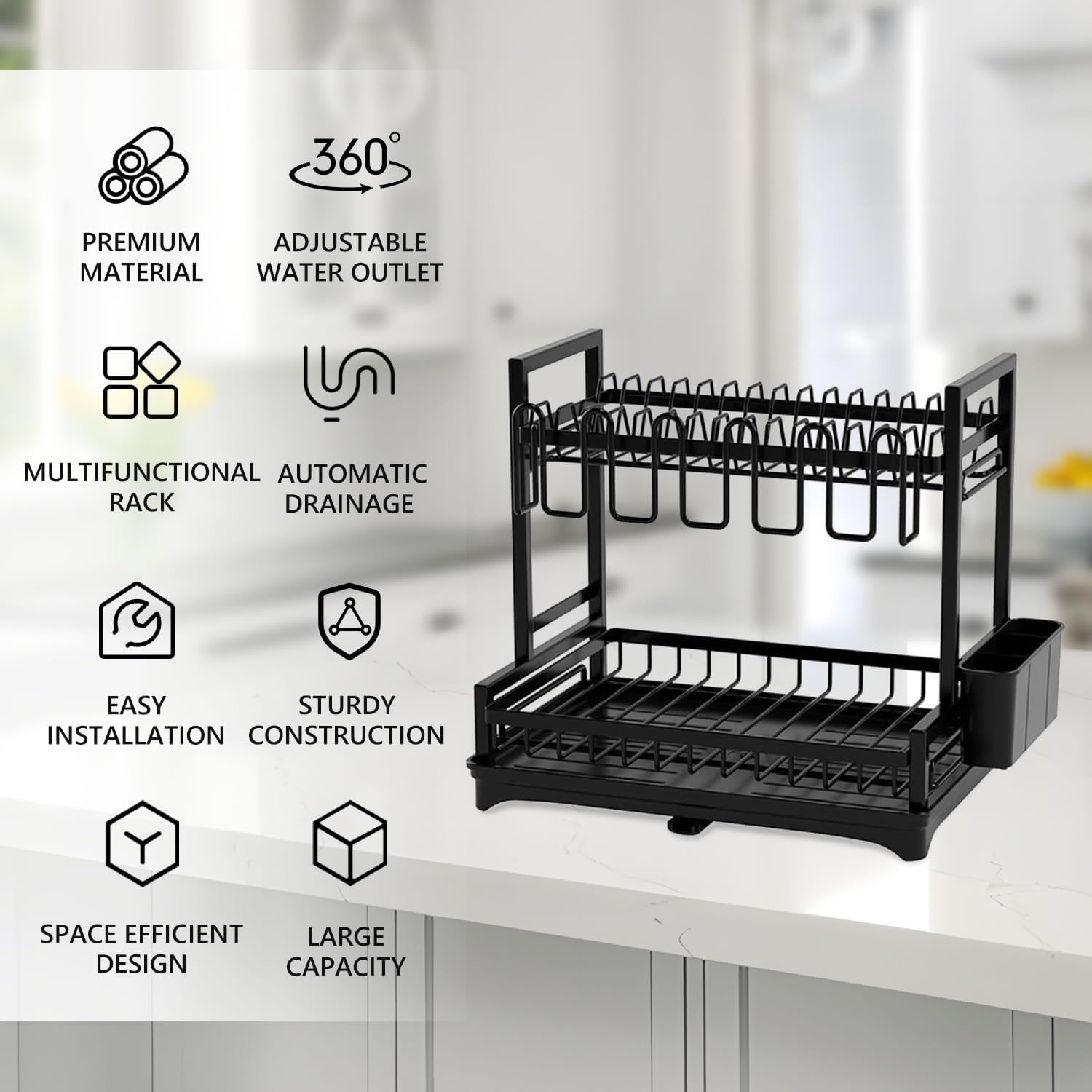 Kitchen & Bathroom DIY: CARLA HOME Dish Drying Rack 2-Tier Kitchen Drainer with Drainboard