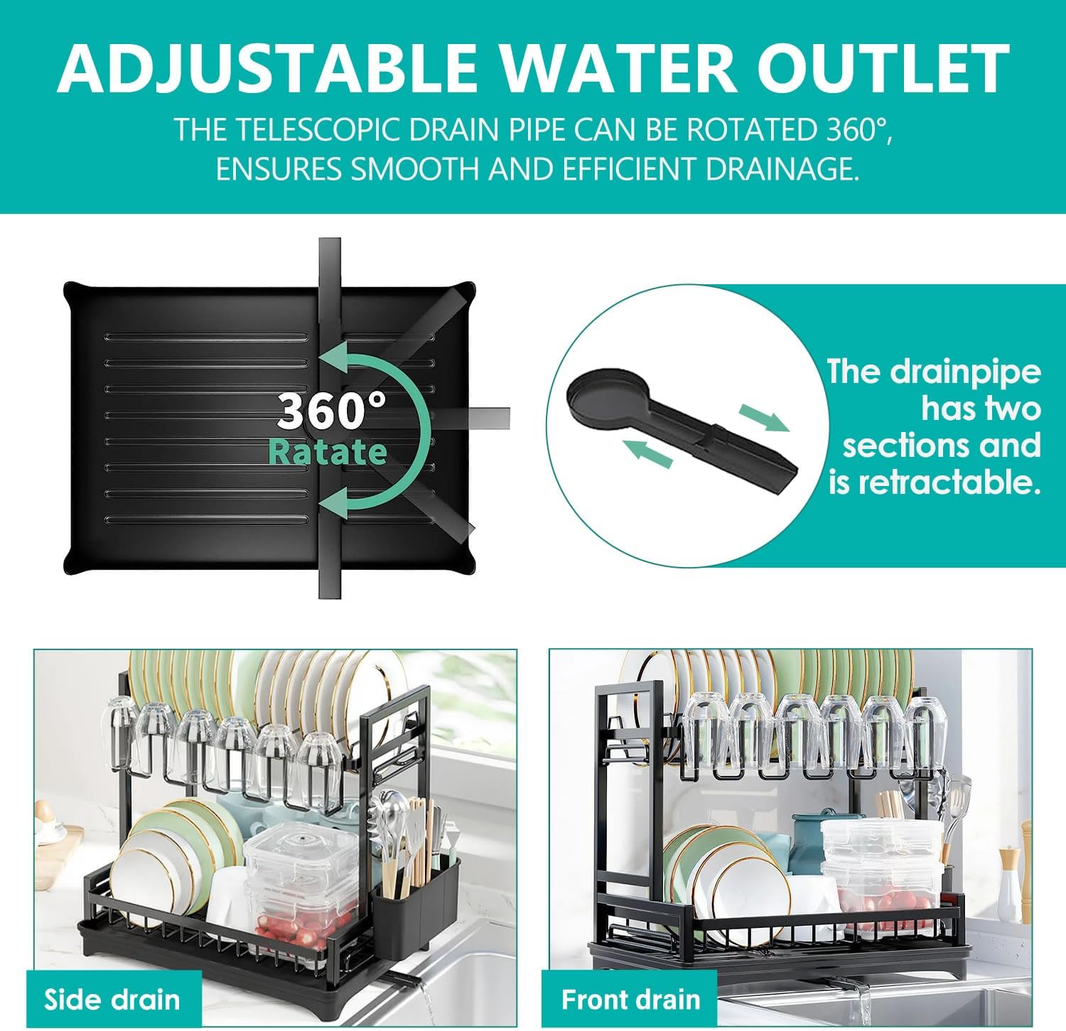 Kitchen & Bathroom DIY: CARLA HOME Dish Drying Rack 2-Tier Kitchen Drainer with Drainboard