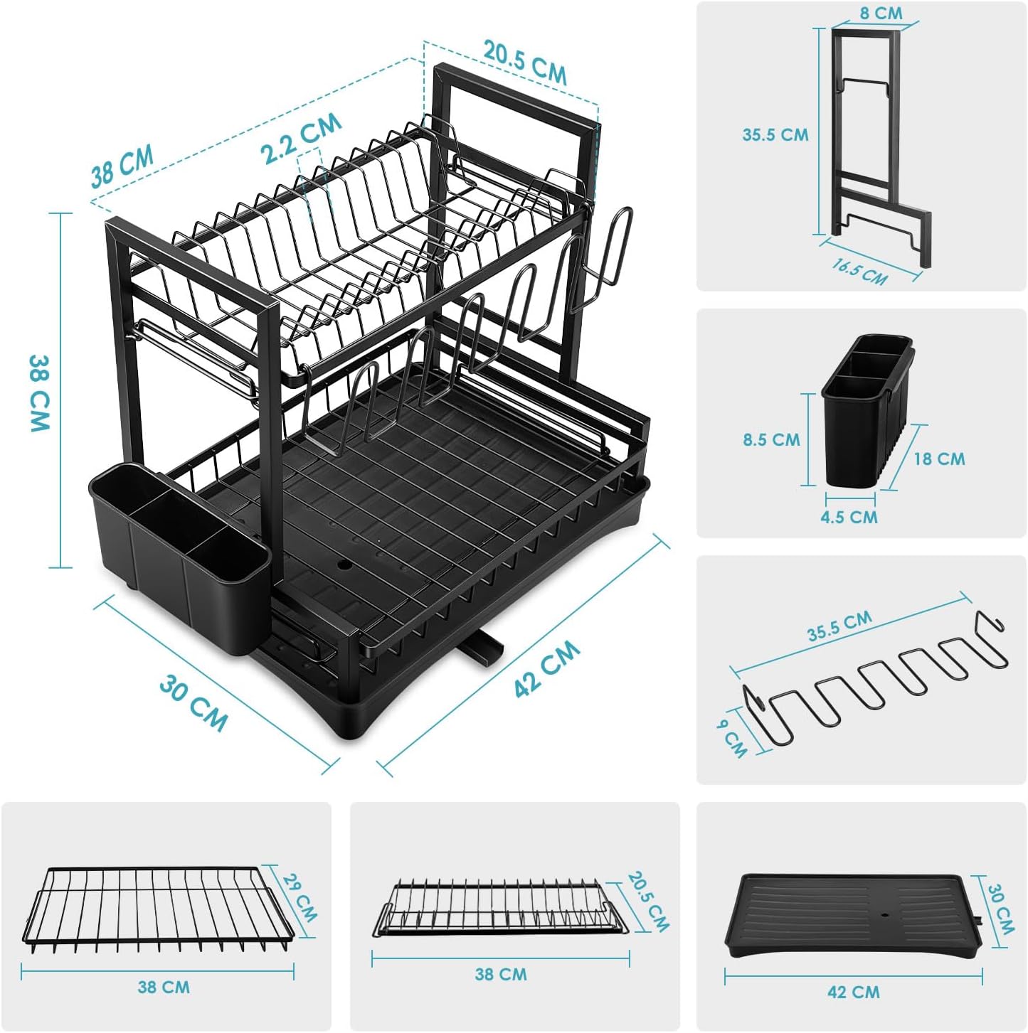Kitchen & Bathroom DIY: CARLA HOME Dish Drying Rack 2-Tier Kitchen Drainer with Drainboard