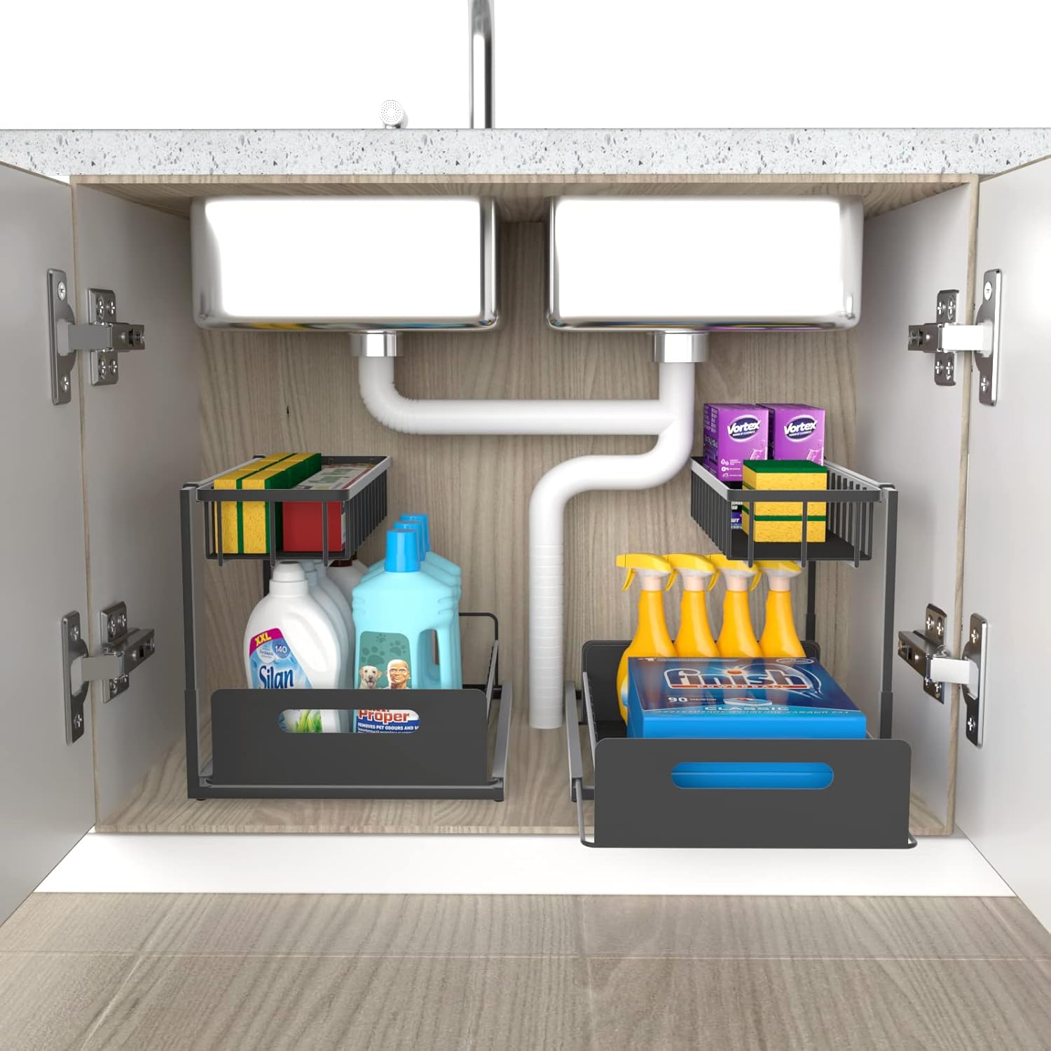 Kitchen & Bathroom DIY: CARLA HOME 2 Tier Under Sink Organiser with Sliding Drawers for Kitchen & Bathroom