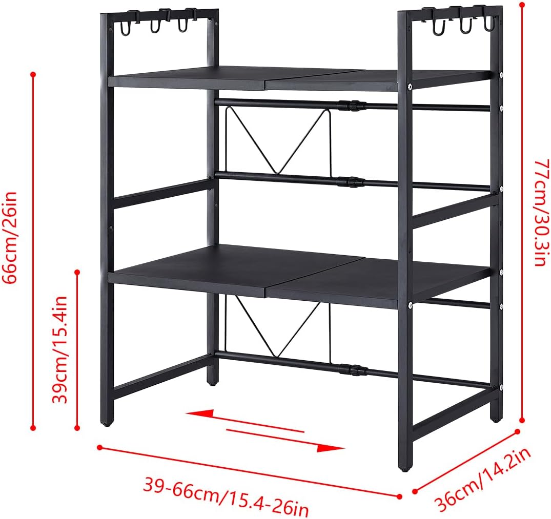 Kitchen & Bathroom DIY: CARLA HOME 3-Tier Microwave Oven Rack with Adjustable Metal Kitchen Shelf Stand for Countertop Storage and 6 Hooks for Utensils