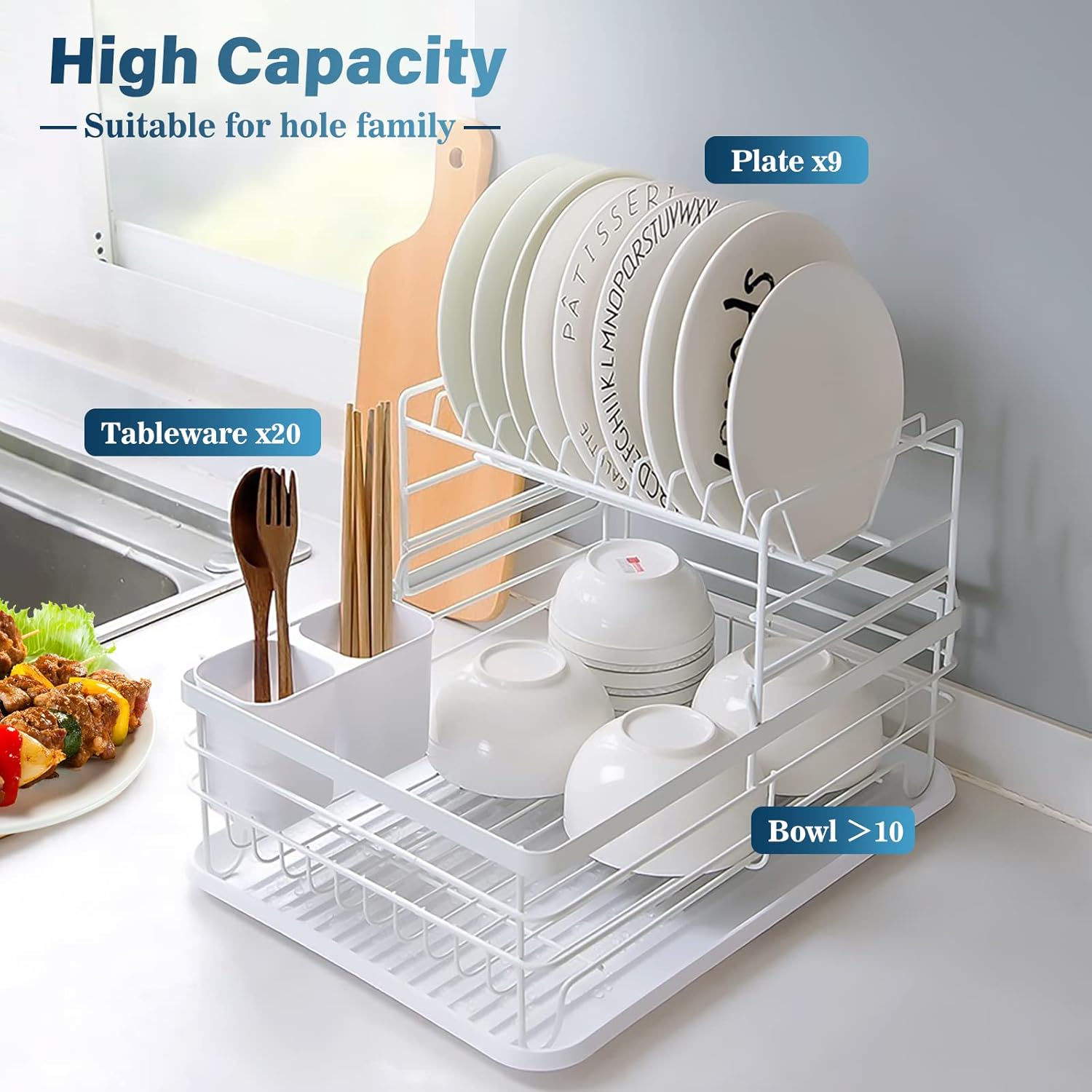 Dish Racks: CARLA HOME 2-Tier Dish Drying Rack for Kitchen Counter with Removable Drip Tray, Utensil Holder and Cutlery Organizer