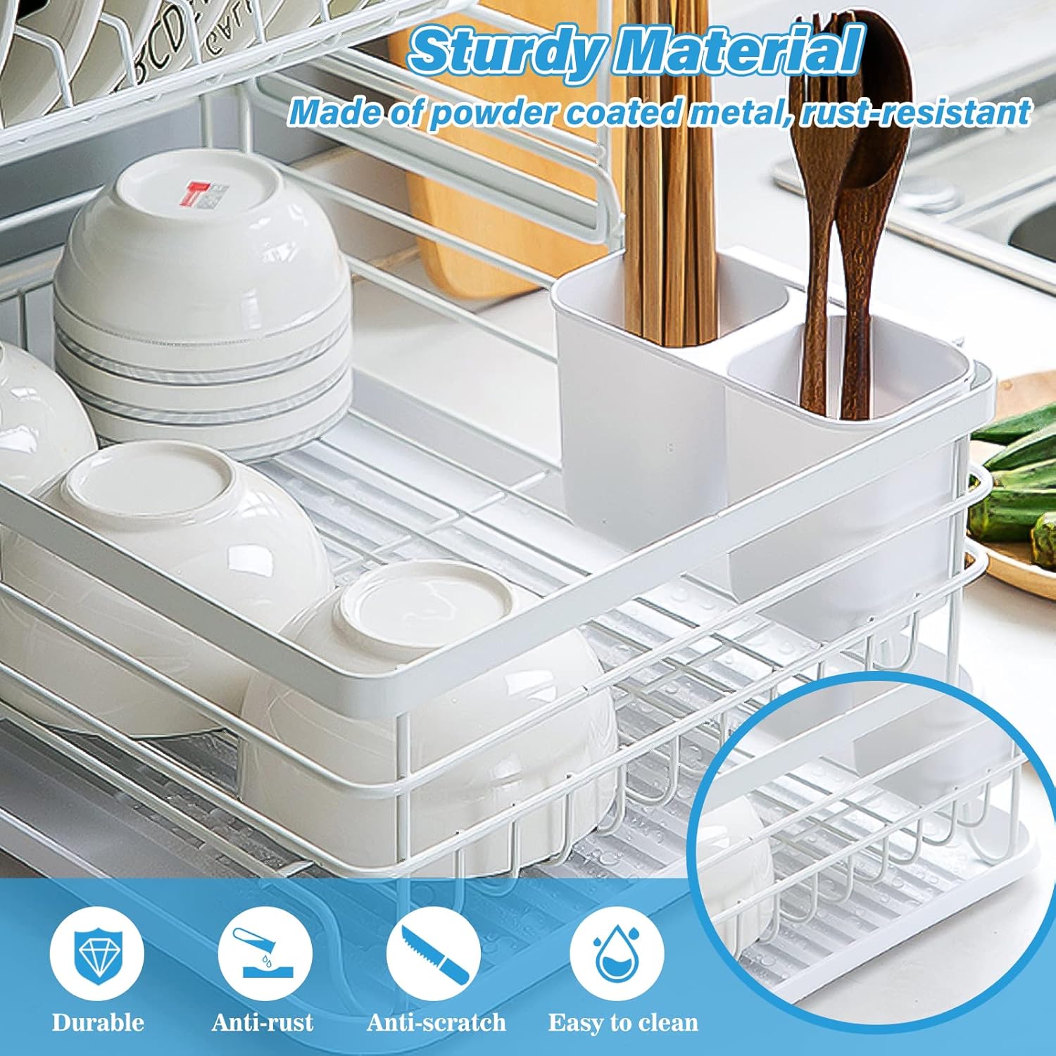Dish Racks: CARLA HOME 2-Tier Dish Drying Rack for Kitchen Counter with Removable Drip Tray, Utensil Holder and Cutlery Organizer