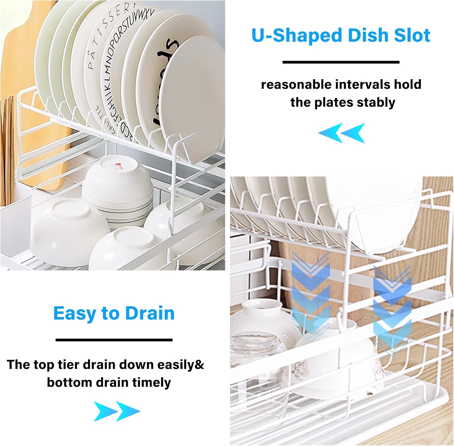Dish Racks: CARLA HOME 2-Tier Dish Drying Rack for Kitchen Counter with Removable Drip Tray, Utensil Holder and Cutlery Organizer