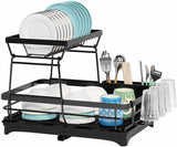 Dish Racks: CARLA HOME 2-Tier Dish Drying Rack for Kitchen Counter with Drainboard, Utensil Holder, Cup Rack & Cutlery Organizer