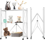 Kitchen & Dining Trolleys: CARLA HOME 3-Tier Foldable Storage Shelf with Wheels for Kitchen, Garage, Pantry or Basement (White)