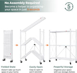Kitchen & Dining Trolleys: CARLA HOME 3-Tier Foldable Storage Shelf with Wheels for Kitchen, Garage, Pantry or Basement (White)