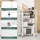 Kitchen & Dining Trolleys: CARLA HOME 3-Tier Foldable Storage Shelf with Wheels for Kitchen, Garage, Pantry or Basement (White)