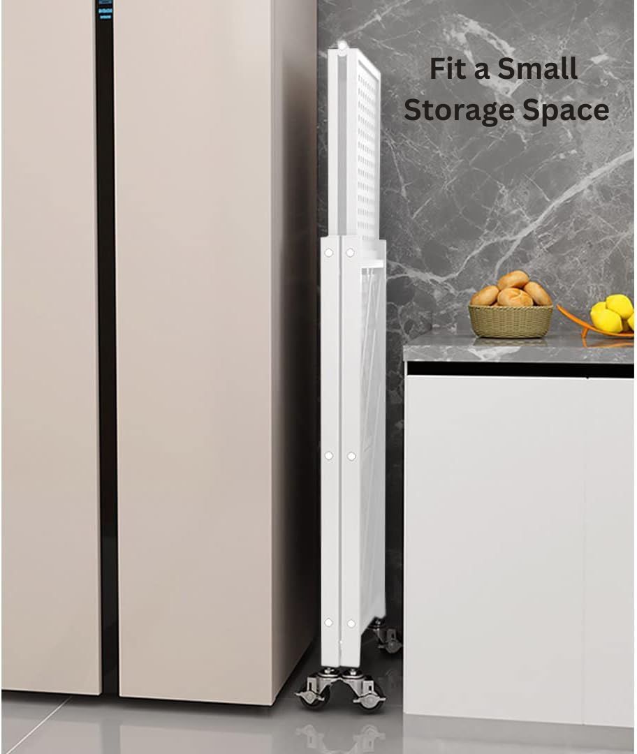 Kitchen & Dining Trolleys: CARLA HOME 3-Tier Foldable Storage Shelf with Wheels for Kitchen, Garage, Pantry or Basement (White)
