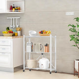 Kitchen & Dining Trolleys: CARLA HOME 3-Tier Foldable Storage Shelf with Wheels for Kitchen, Garage, Pantry or Basement (White)