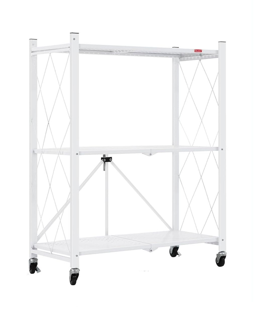 Kitchen & Dining Trolleys: CARLA HOME 3-Tier Foldable Storage Shelf with Wheels for Kitchen, Garage, Pantry or Basement (White)