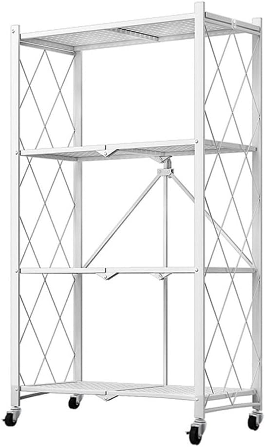 Kitchen & Dining Trolleys: CARLA HOME 4-Tier Foldable Storage Shelf with Wheels for Kitchen, Garage, Pantry or Basement (White)