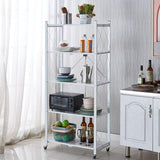 Kitchen & Dining Trolleys: CARLA HOME 5-Tier Foldable Storage Shelf with Wheels for Kitchen, Garage, Pantry or Basement (White)