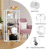 Kitchen & Dining Trolleys: CARLA HOME 5-Tier Foldable Storage Shelf with Wheels for Kitchen, Garage, Pantry or Basement (White)