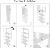 Kitchen & Dining Trolleys: CARLA HOME 5-Tier Foldable Storage Shelf with Wheels for Kitchen, Garage, Pantry or Basement (White)