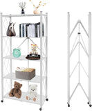 Kitchen & Dining Trolleys: CARLA HOME 5-Tier Foldable Storage Shelf with Wheels for Kitchen, Garage, Pantry or Basement (White)