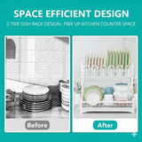 Dish Racks: CARLA HOME Dish Drying Rack 2-Tier Kitchen Drainer with Drainboard (White)