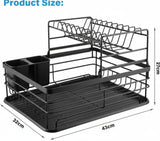Dish Racks: CARLA HOME 2-Tier Dish Drying Rack for Kitchen Counter with Removable Drip Tray, Utensil Holder and Cutlery Organizer (Black)