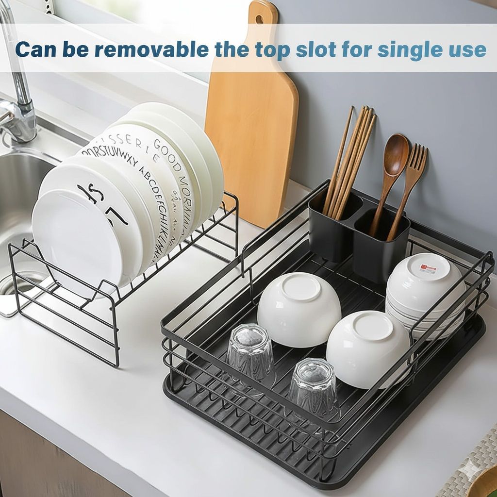 Dish Racks: CARLA HOME 2-Tier Dish Drying Rack for Kitchen Counter with Removable Drip Tray, Utensil Holder and Cutlery Organizer (Black)