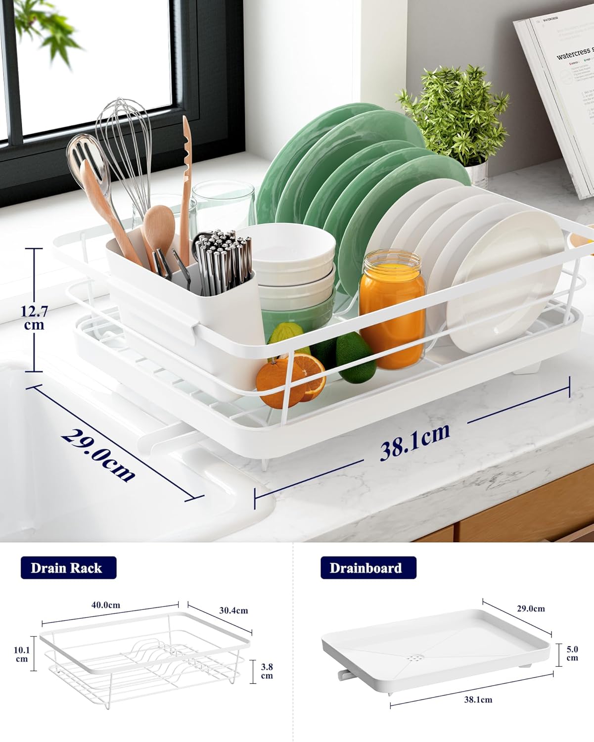 Dish Racks: CARLA HOME Dish Drying Rack for Kitchen Counter with Removable Drip Tray, Utensil Holder and Cutlery Organizer