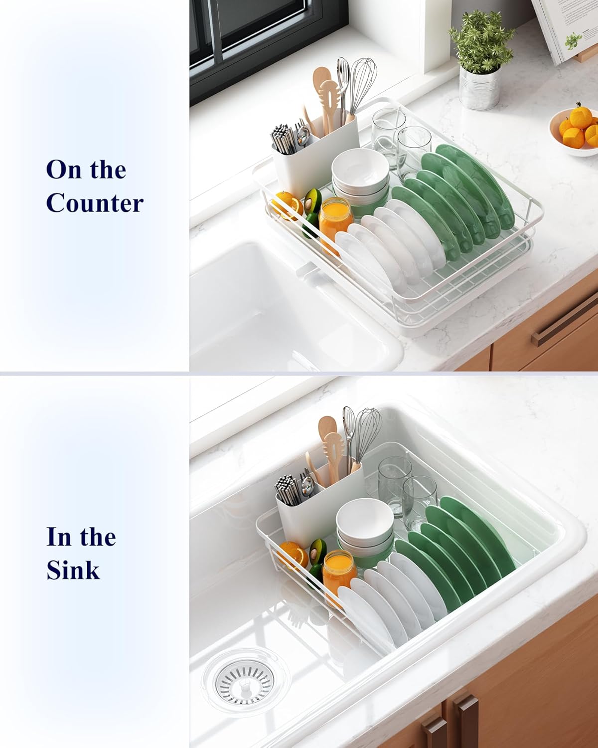 Dish Racks: CARLA HOME Dish Drying Rack for Kitchen Counter with Removable Drip Tray, Utensil Holder and Cutlery Organizer
