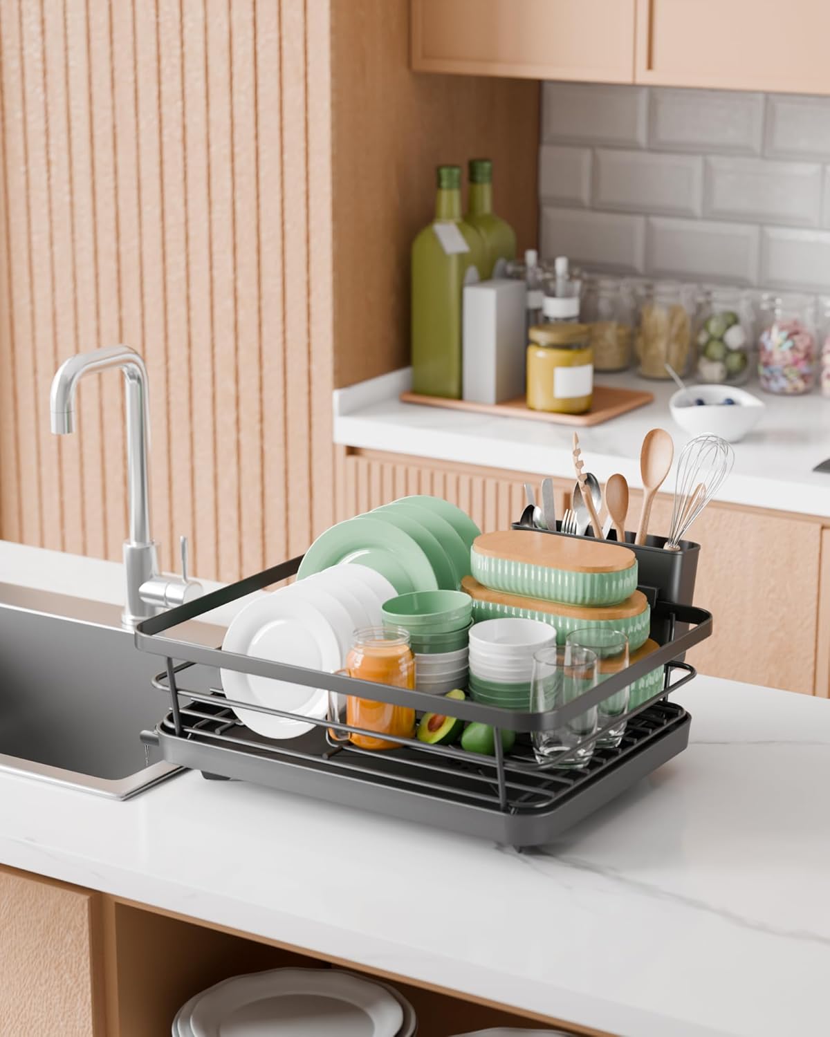Dish Racks: CARLA HOME Dish Drying Rack for Kitchen Counter with Removable Drip Tray, Utensil Holder and Cutlery Organizer