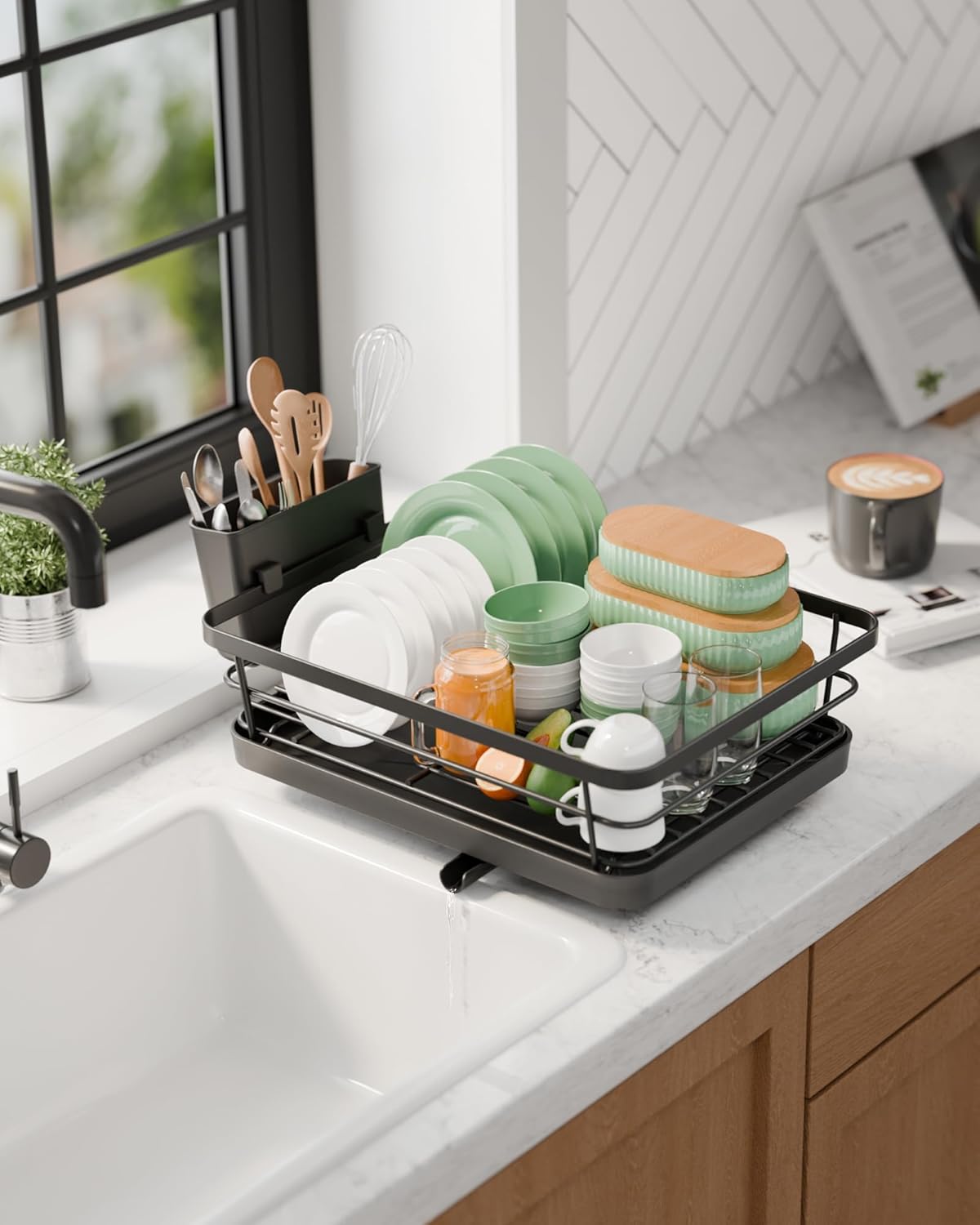 Dish Racks: CARLA HOME Dish Drying Rack for Kitchen Counter with Removable Drip Tray, Utensil Holder and Cutlery Organizer
