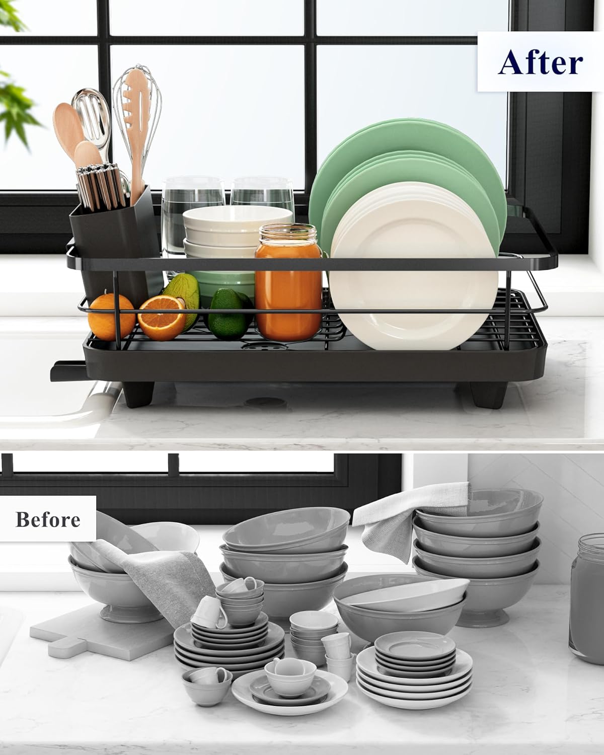 Dish Racks: CARLA HOME Dish Drying Rack for Kitchen Counter with Removable Drip Tray, Utensil Holder and Cutlery Organizer