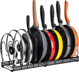 Oven Mitts & Pot Holders: CARLA HOME Expandable Pot and Pan Organizer Rack for Cabinet with 10 Adjustable Dividers, Lid & Cookware Holder for Kitchen Pantry or Countertop Storage